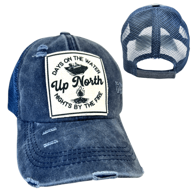 "Up North Days On The Water Nights By The Fire" Unisex Distressed Cap - Wander Together Outfitters