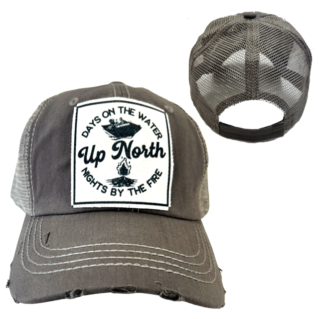 "Up North Days On The Water Nights By The Fire" Unisex Distressed Cap - Wander Together Outfitters