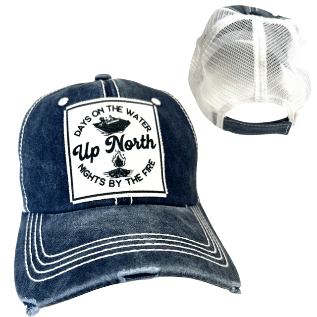 "Up North Days On The Water Nights By The Fire" Unisex Distressed Cap - Wander Together Outfitters
