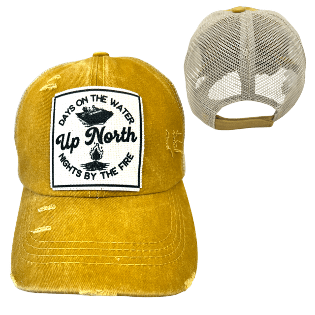 "Up North Days On The Water Nights By The Fire" Unisex Distressed Cap - Wander Together Outfitters