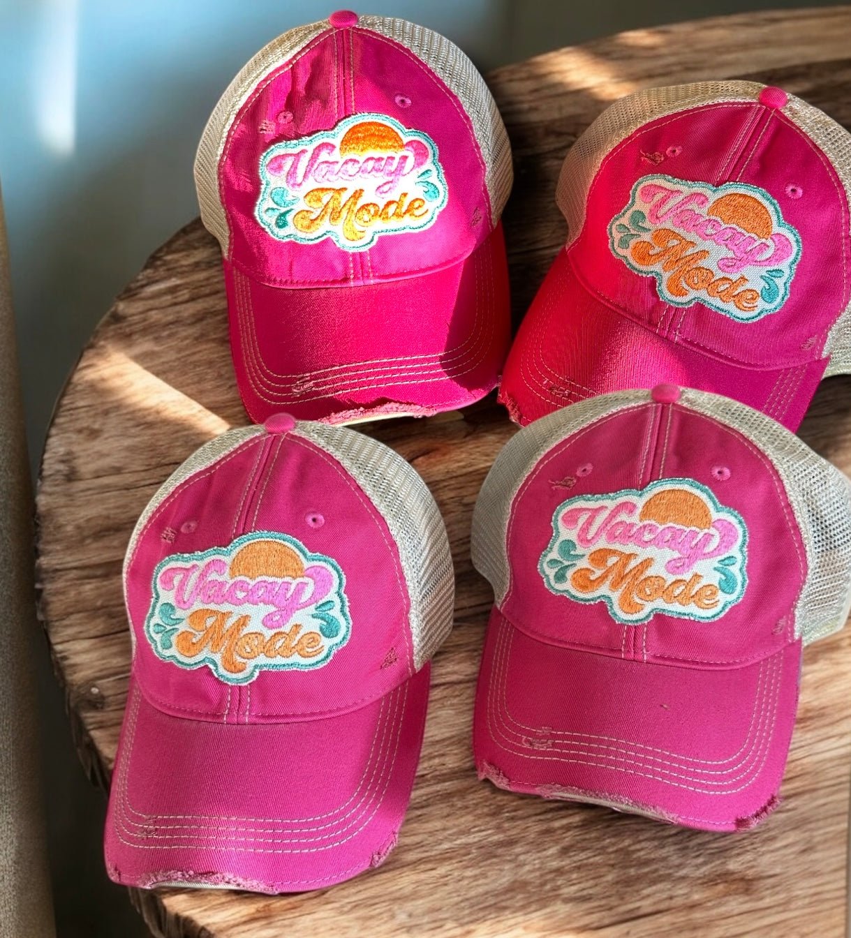 “Vacay Mode” Distressed Mesh Snapback Baseball Cap - Wander Together Outfitters