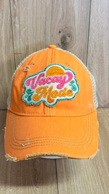 "Vacay Mode" Distressed Mesh Snapback Baseball Cap - Wander Together Outfitters