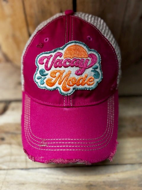 "Vacay Mode" Distressed Mesh Snapback Baseball Cap - Wander Together Outfitters