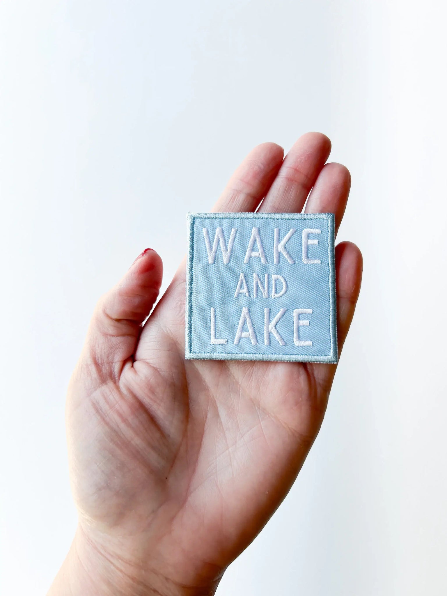 "Wake and Lake" Light Blue Embroidered Iron On Patch - Wander Together Outfitters