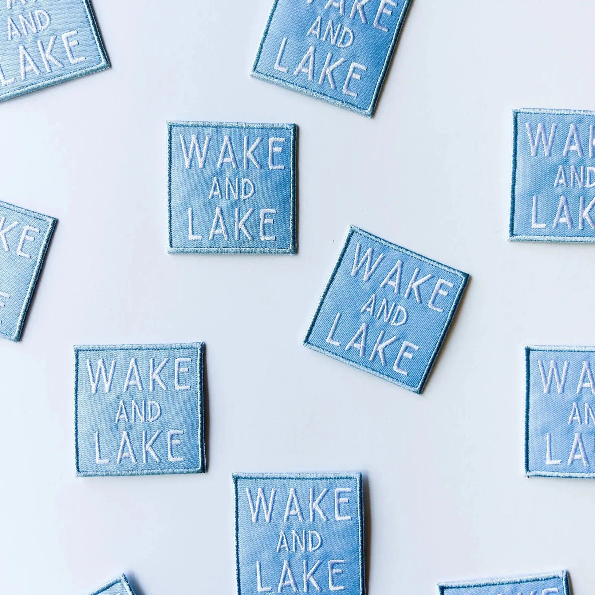 "Wake and Lake" Light Blue Embroidered Iron On Patch - Wander Together Outfitters