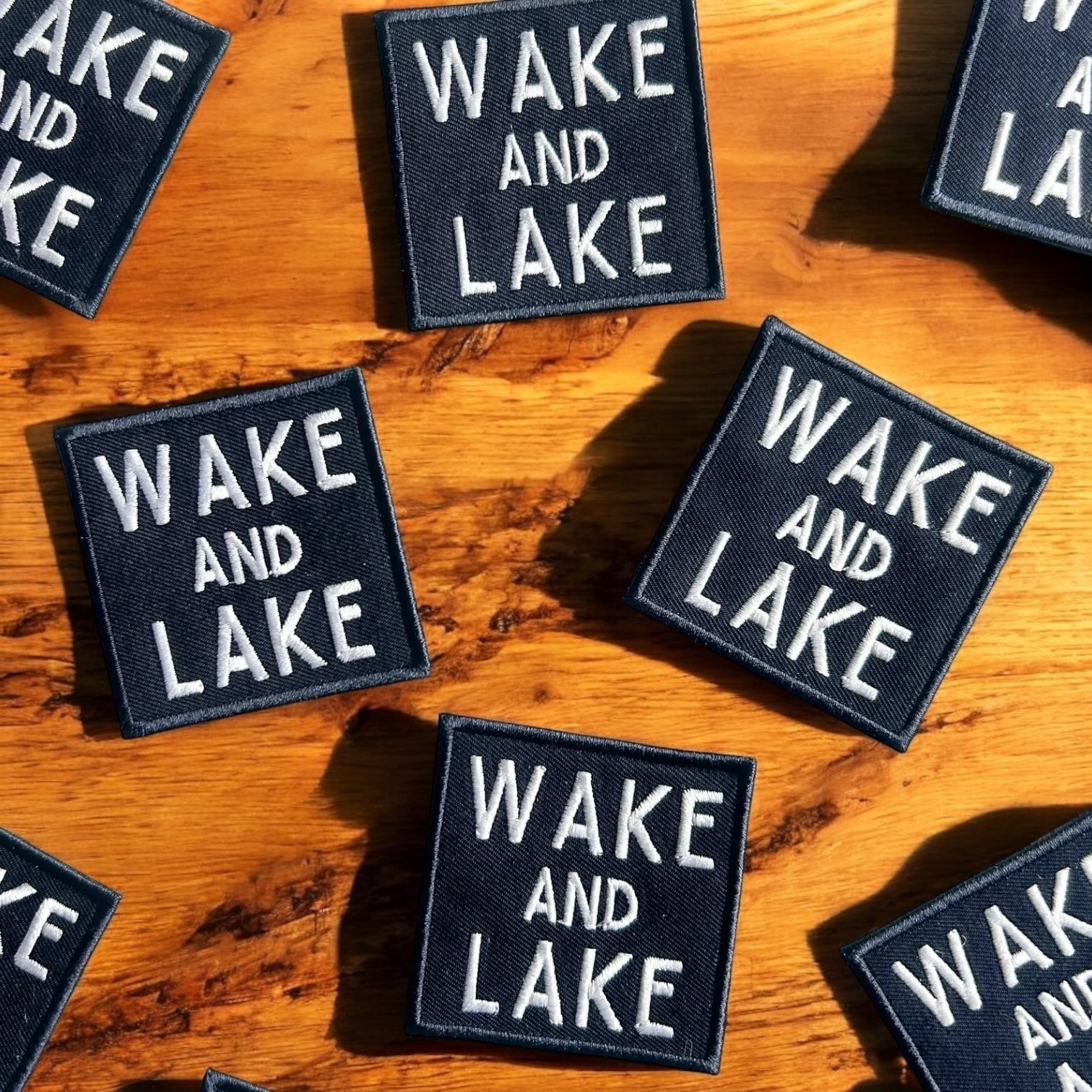 "Wake and Lake" Light Blue or Navy Embroidered Iron On Patch - Wander Together Outfitters