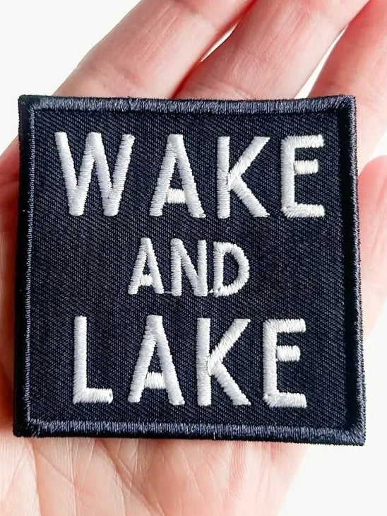 "Wake and Lake" Light Blue or Navy Embroidered Iron On Patch - Wander Together Outfitters