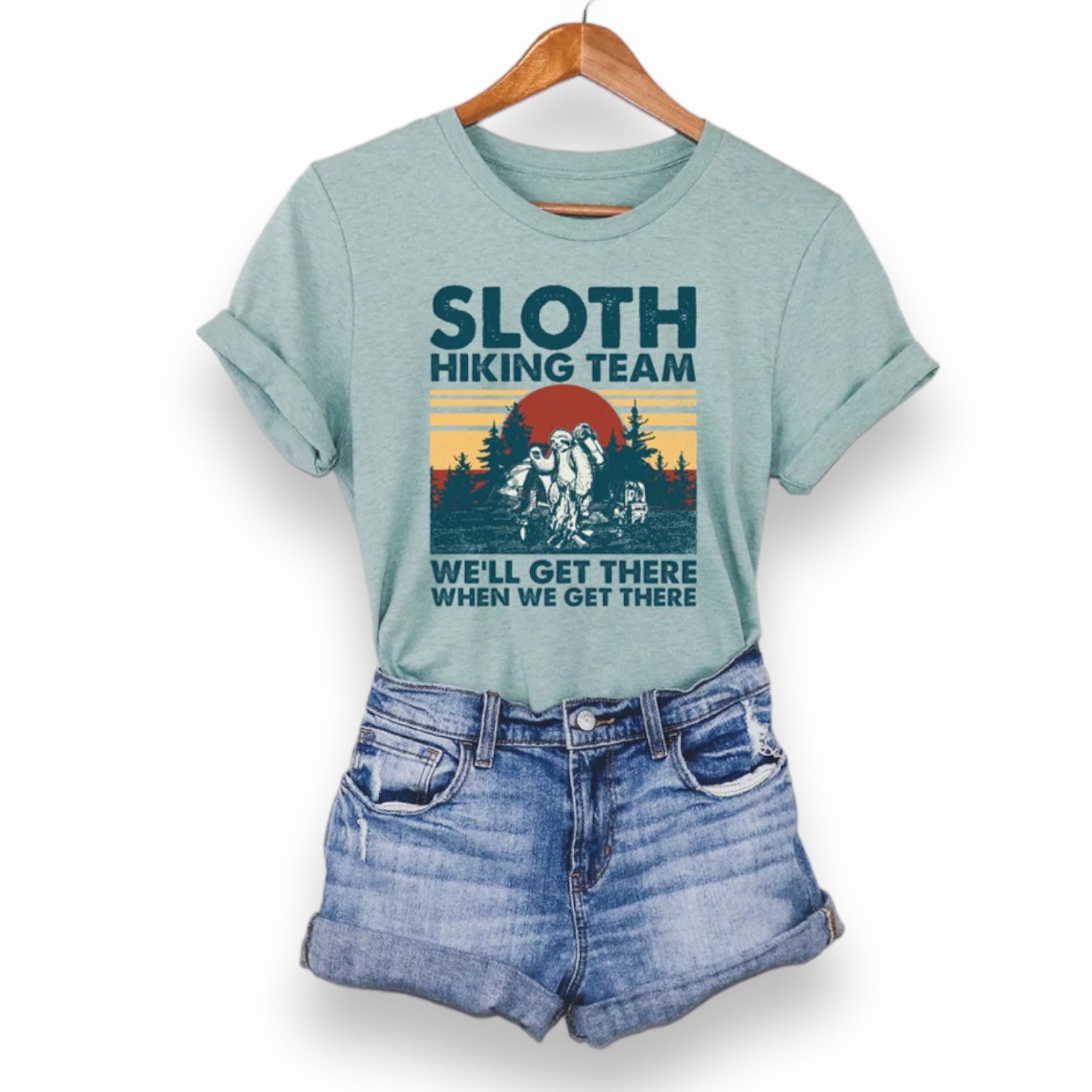 "We Get There When We Get There" Unisex Sloth Hiking Team Unisex T-Shirt (CLEARANCE) - Wander Together Outfitters