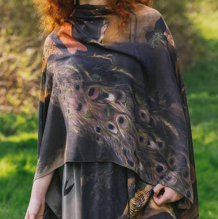 Wild Beauty Bohemian Scarf with Peacock Print - Wander Together Outfitters