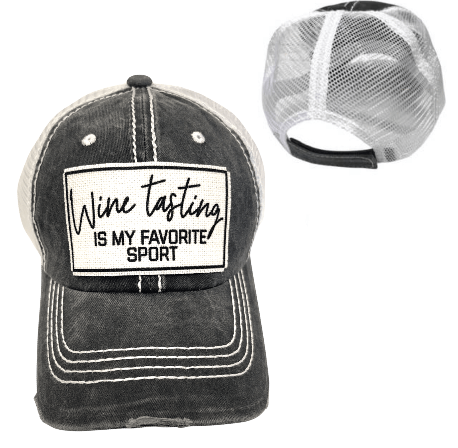 “Wine Tasting Is My Favorite Sport” Distressed Cap (Various Styles) - Wander Together Outfitters