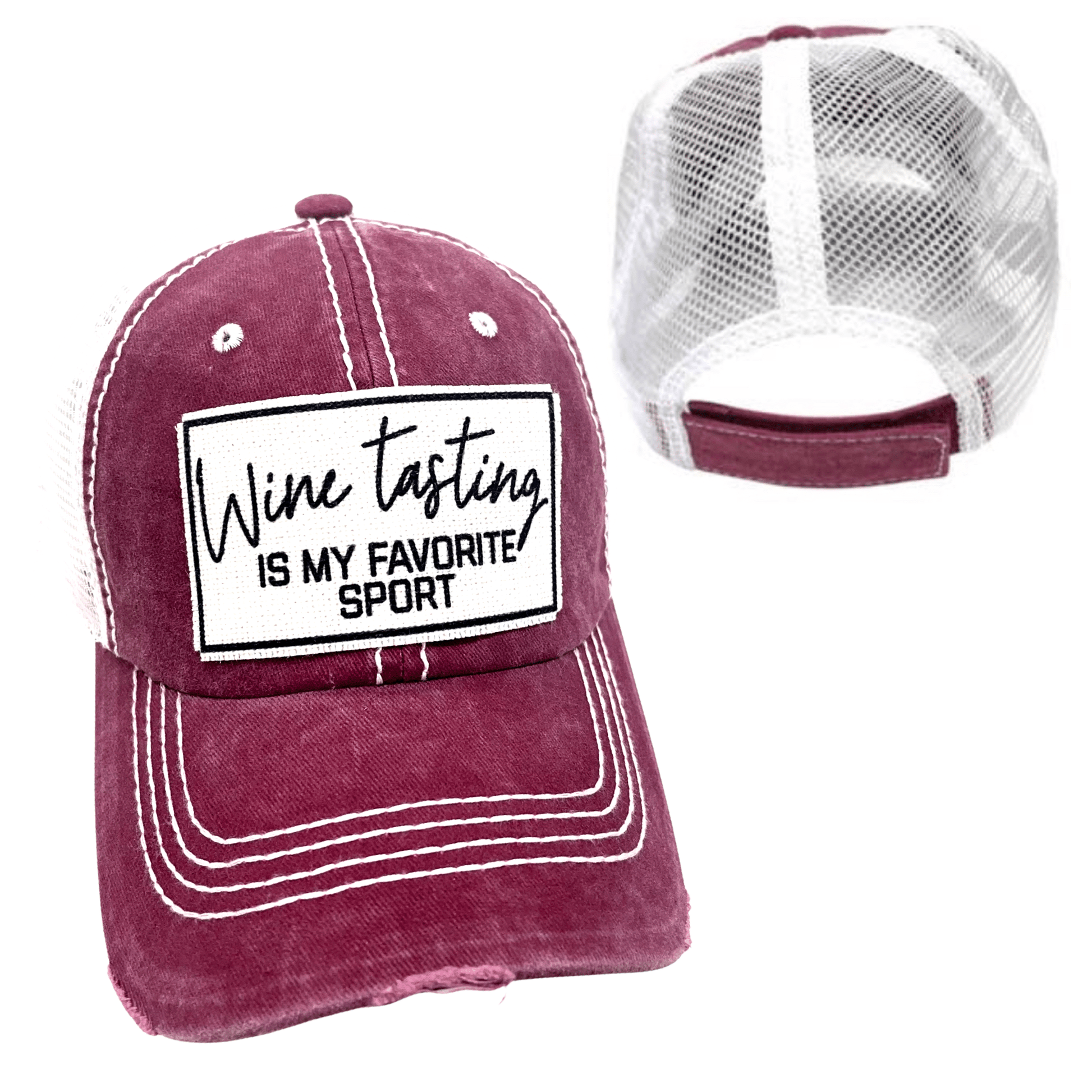 “Wine Tasting Is My Favorite Sport” Distressed Cap (Various Styles) - Wander Together Outfitters
