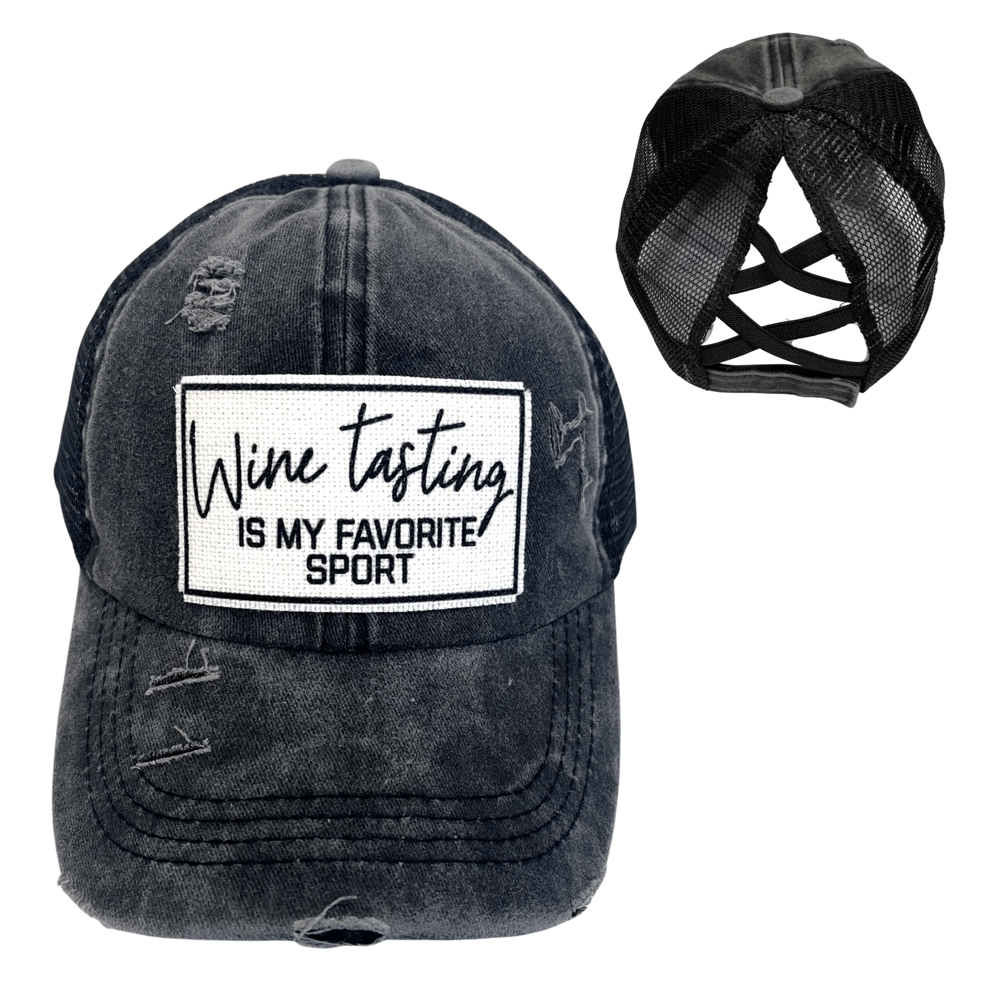 “Wine Tasting Is My Favorite Sport” Distressed Cap (Various Styles) - Wander Together Outfitters