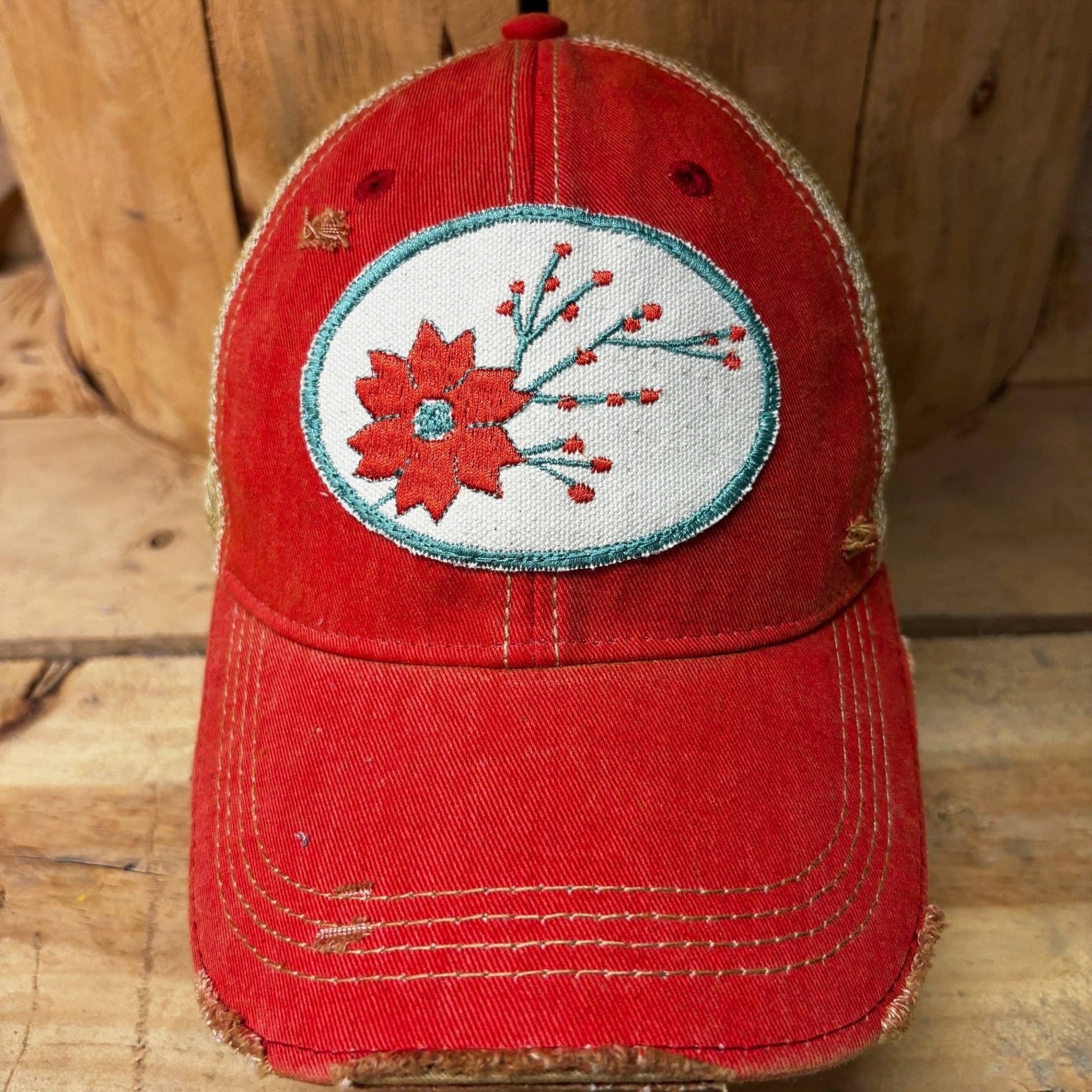 Winter Flower Poinsettia Distressed Cap - Wander Together Outfitters