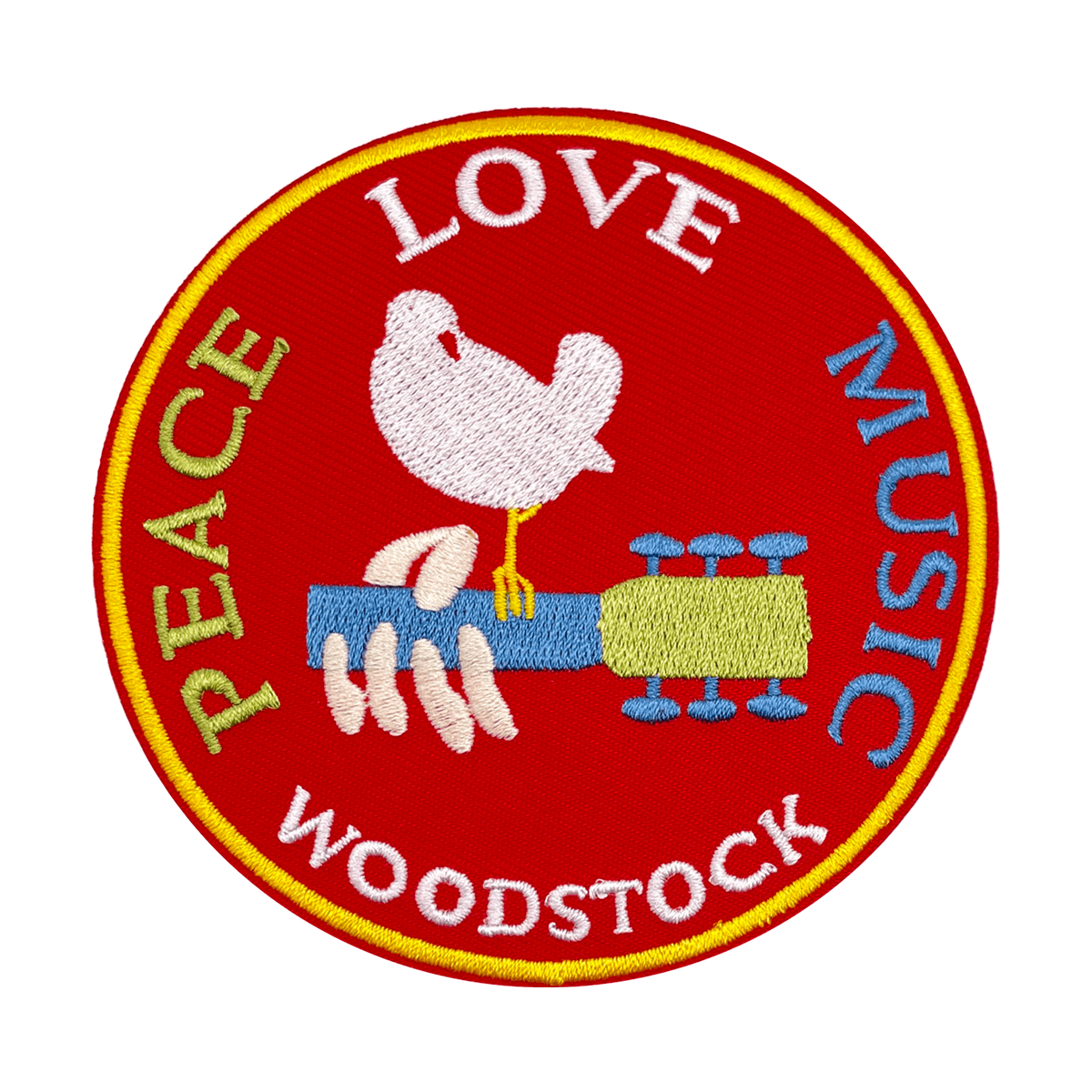 Woodstock "Peace, Love, Music" Dove And Guitar Embroidered Iron On Patch - Wander Together Outfitters