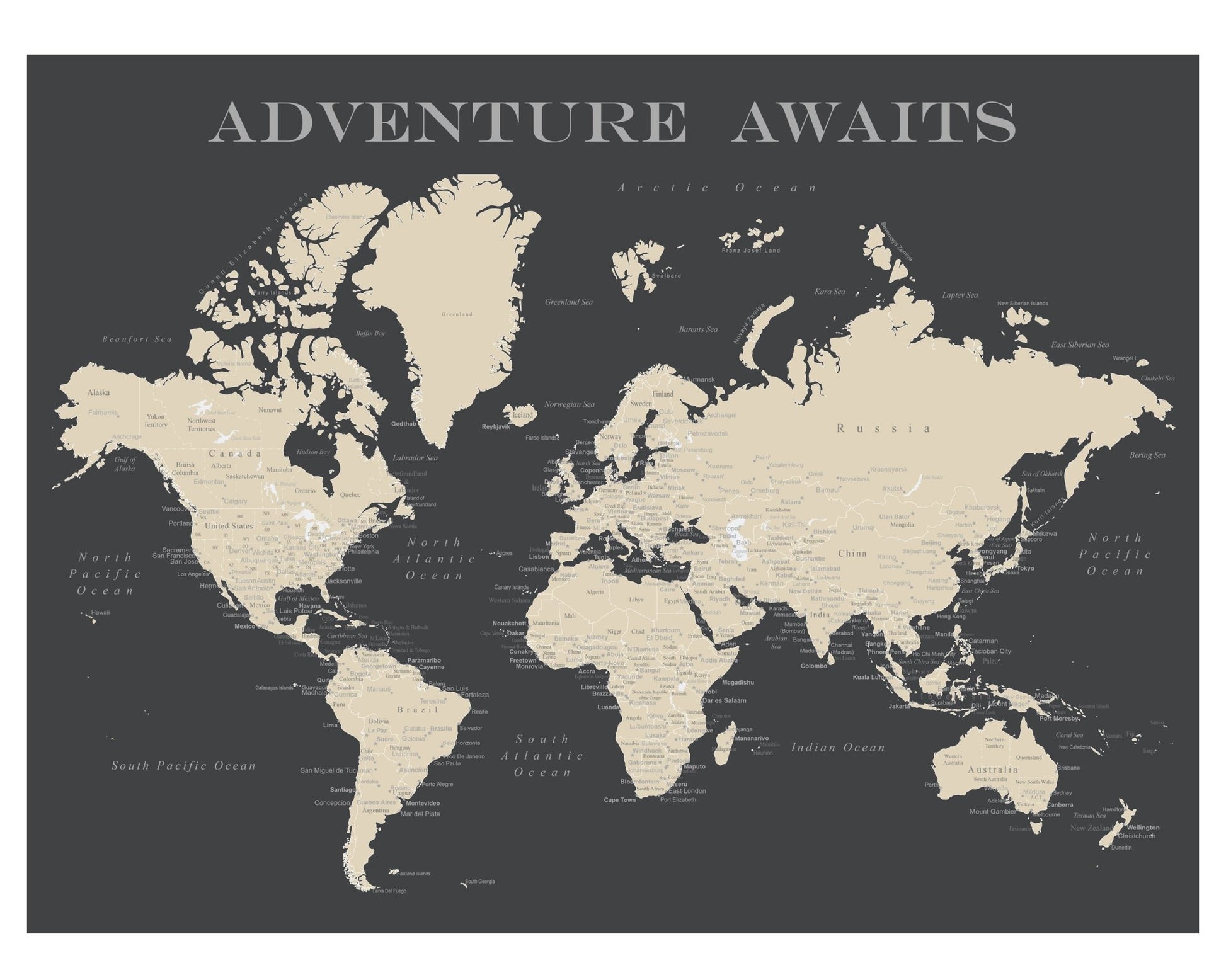 World Map Poster (Charcoal Grey) Unframed - Wander Together Outfitters
