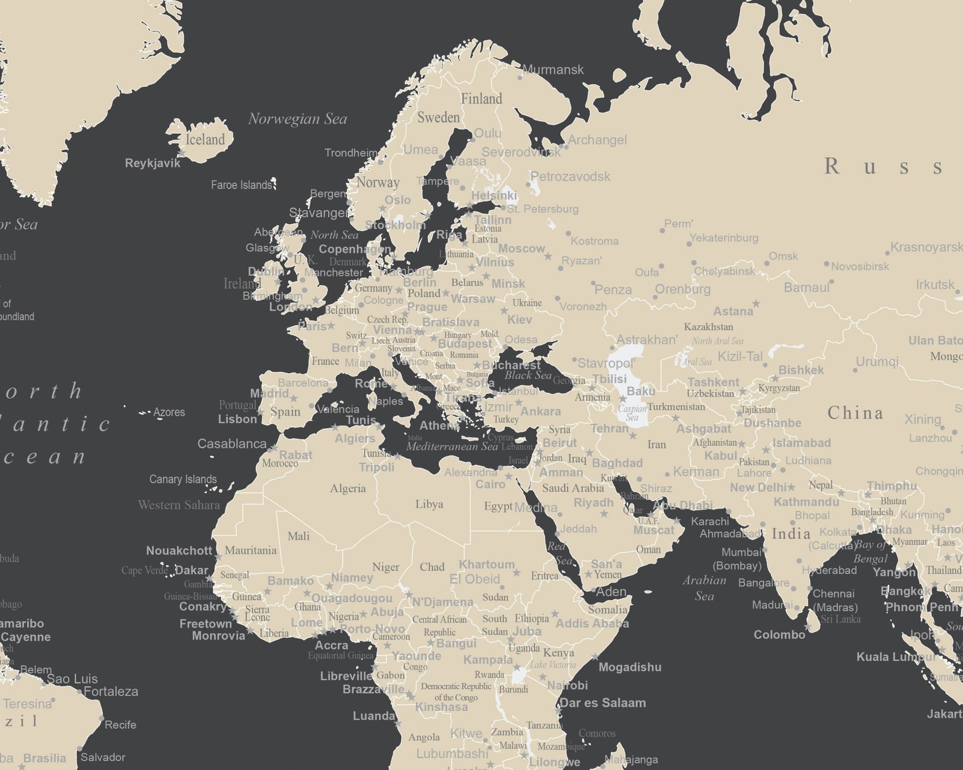 World Map Poster (Charcoal Grey) Unframed - Wander Together Outfitters