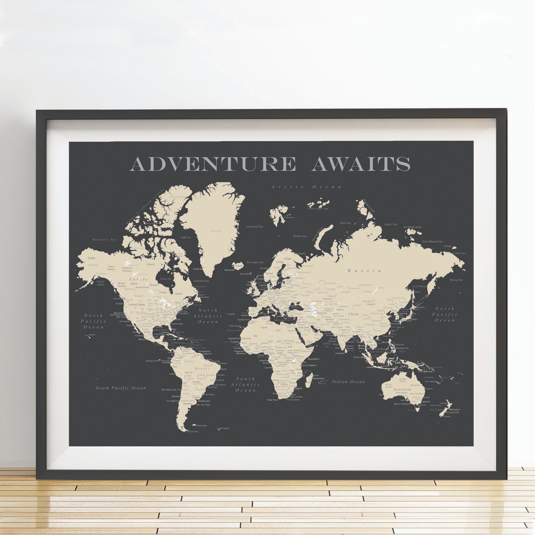 World Map Poster (Charcoal Grey) Unframed - Wander Together Outfitters