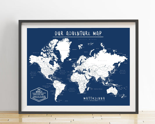 World Map Poster (Dark Blue) Unframed - Wander Together Outfitters