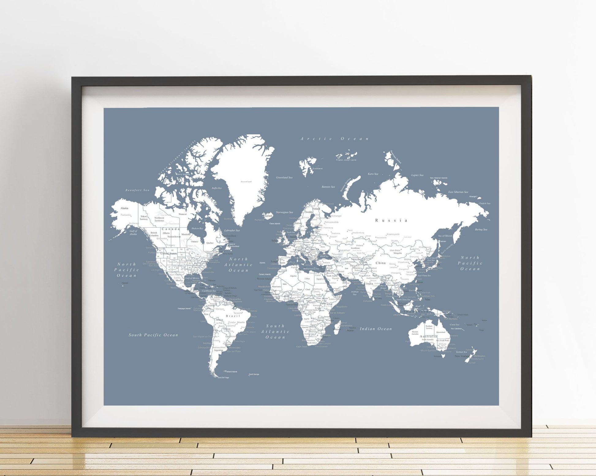 World Map Poster (Slate Blue) Unframed - Wander Together Outfitters