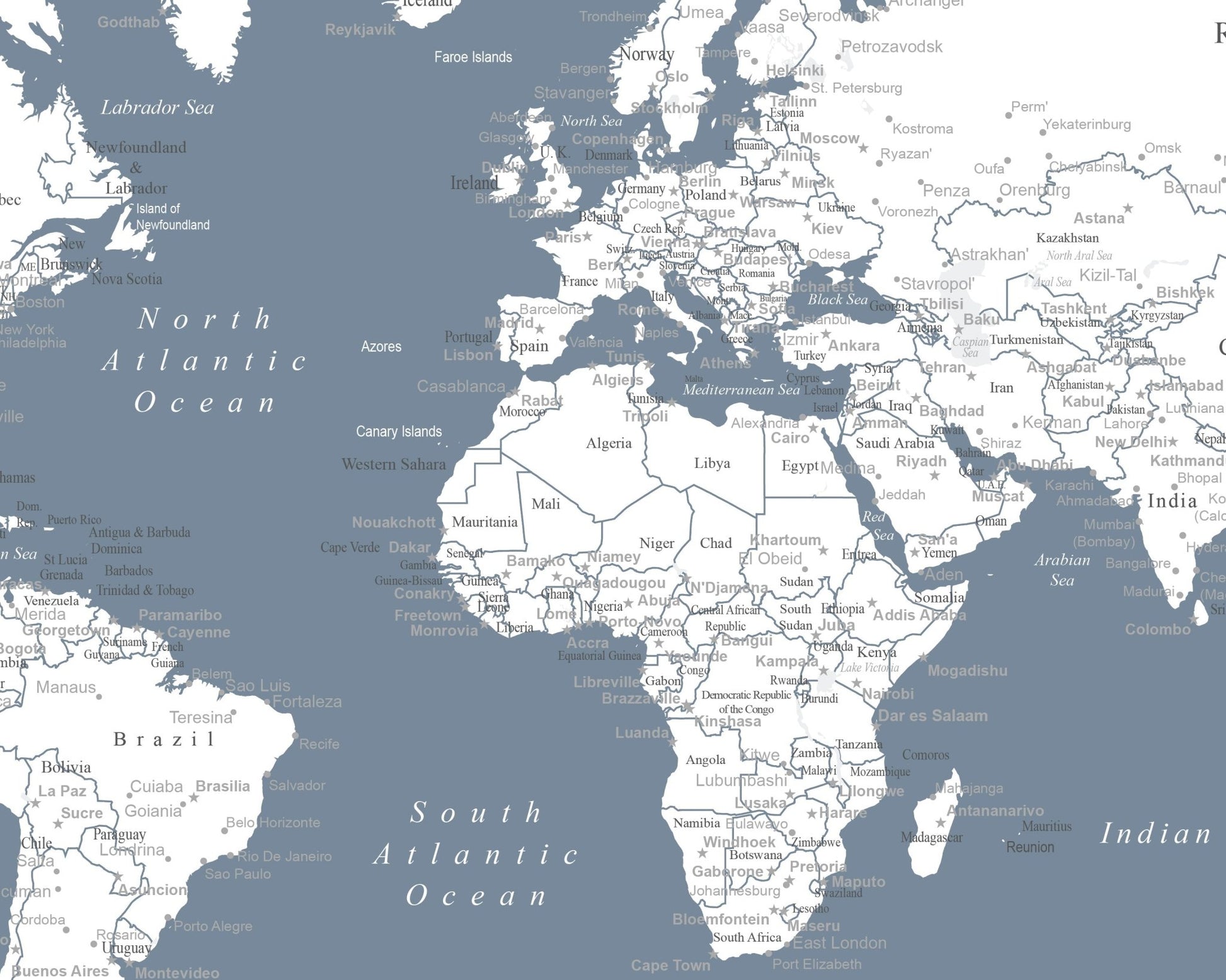 World Map Poster (Slate Blue) Unframed - Wander Together Outfitters