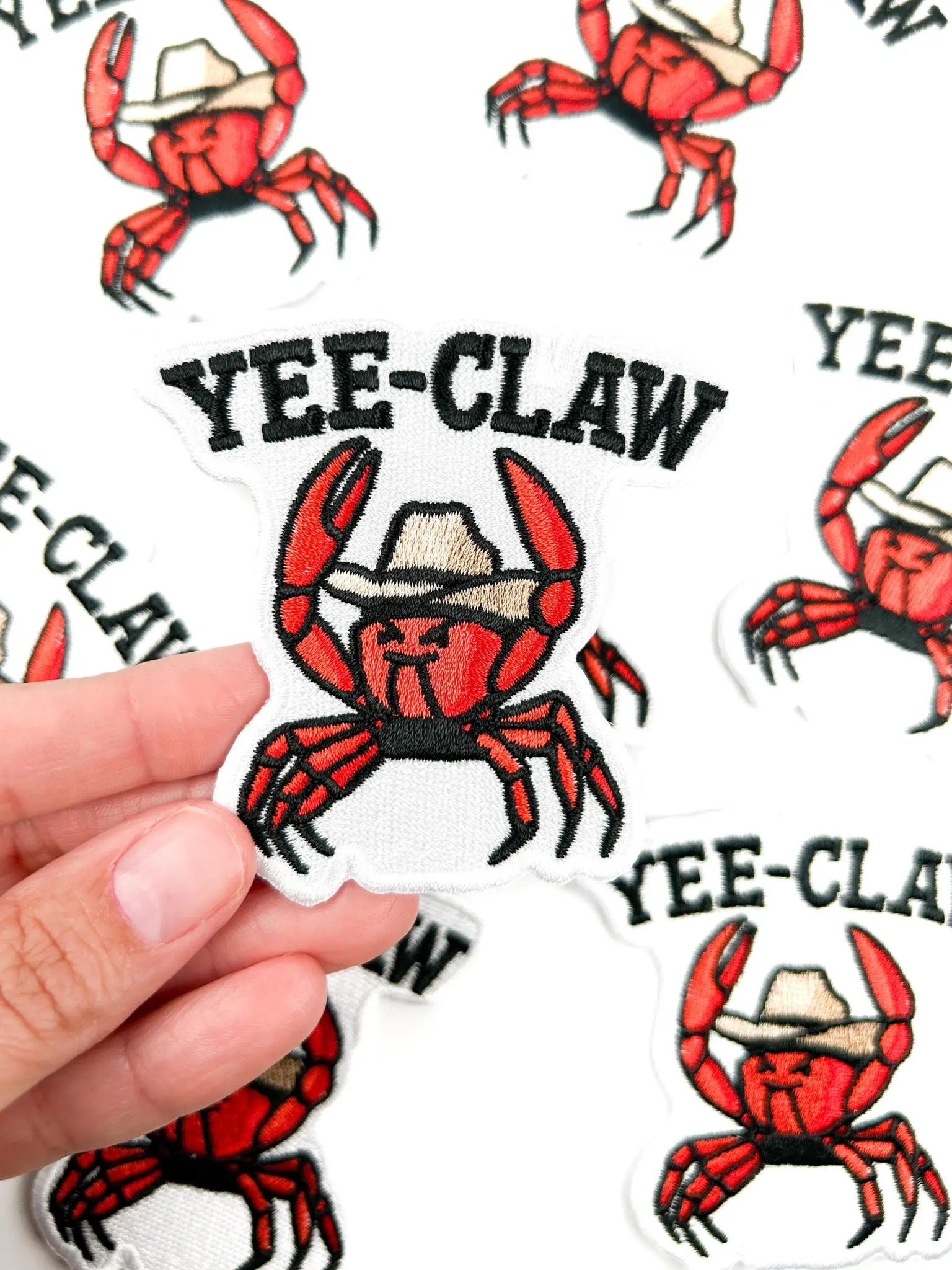 "Yee - Claw" Embroidered Iron On Patch Funny Cowboy Crab - Wander Together Outfitters