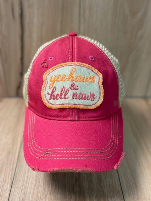 "Yee Haws & Hell Naws" Distressed Trucker Hat - Wander Together Outfitters