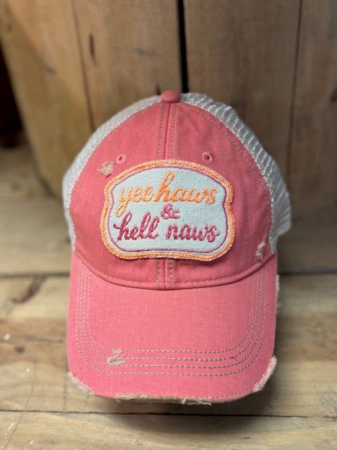 "Yee Haws & Hell Naws" Distressed Trucker Hat - Wander Together Outfitters