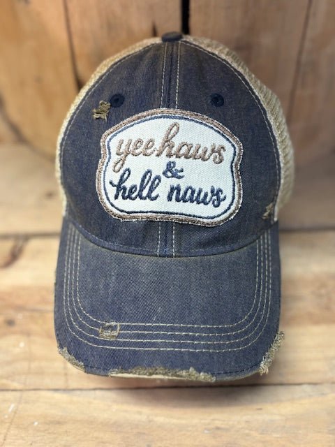 "Yee Haws & Hell Naws" Distressed Trucker Hat - Wander Together Outfitters