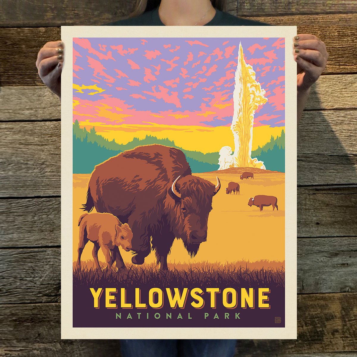 Yellowstone National Park: Old Faithful Bisons Art Print - Wander Together Outfitters