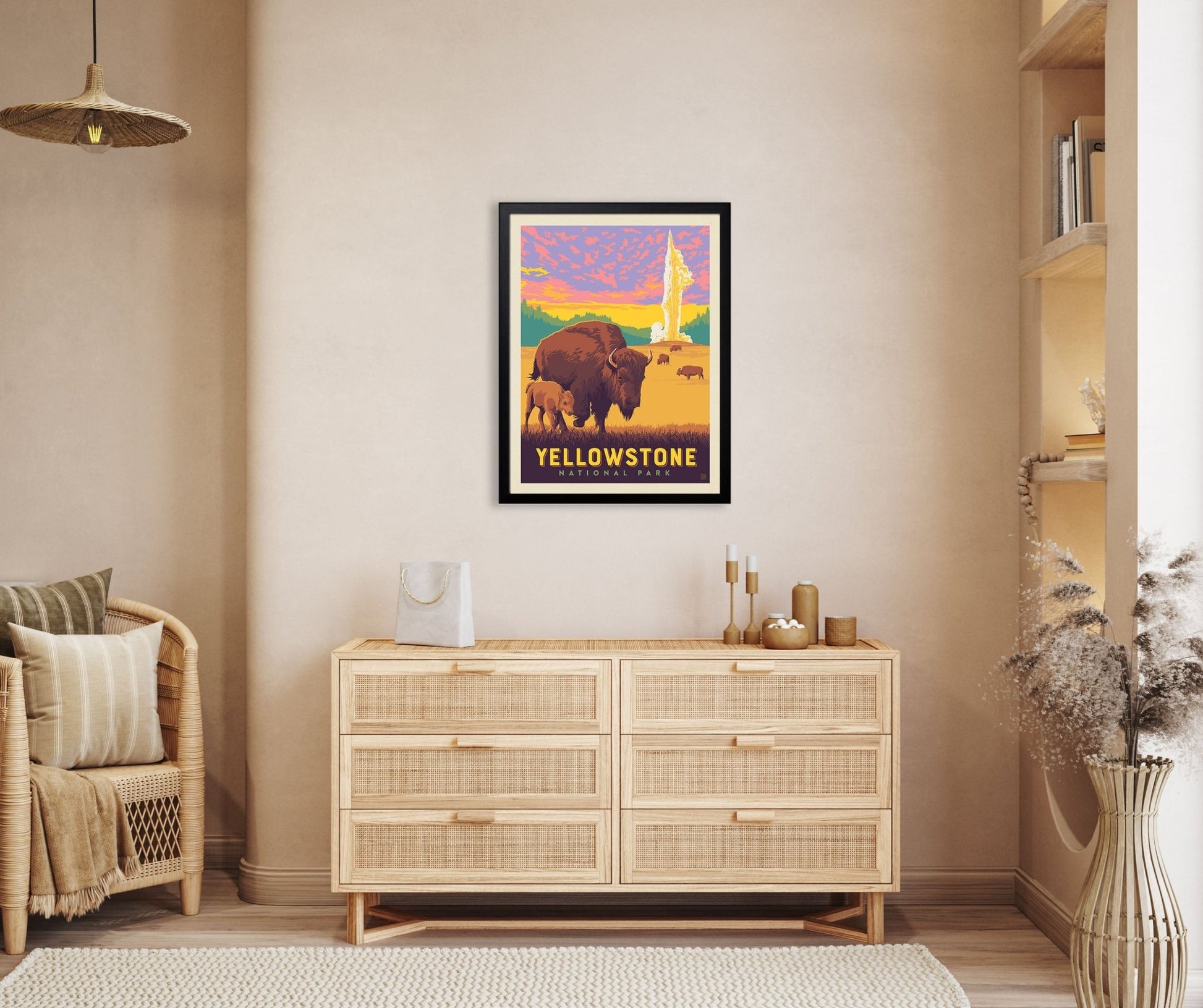 Yellowstone National Park: Old Faithful Bisons Art Print - Wander Together Outfitters