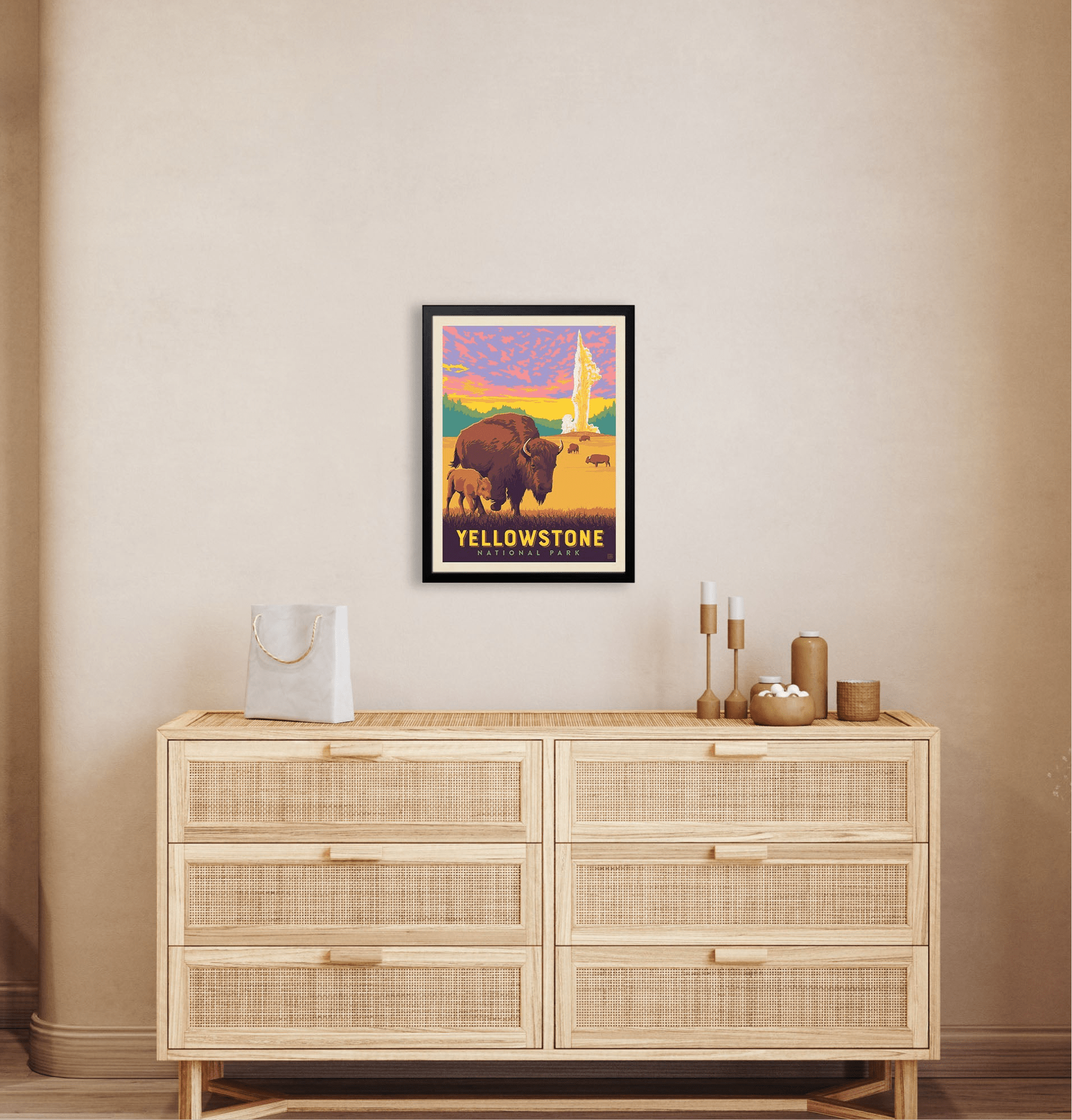 Yellowstone National Park: Old Faithful Bisons Art Print - Wander Together Outfitters