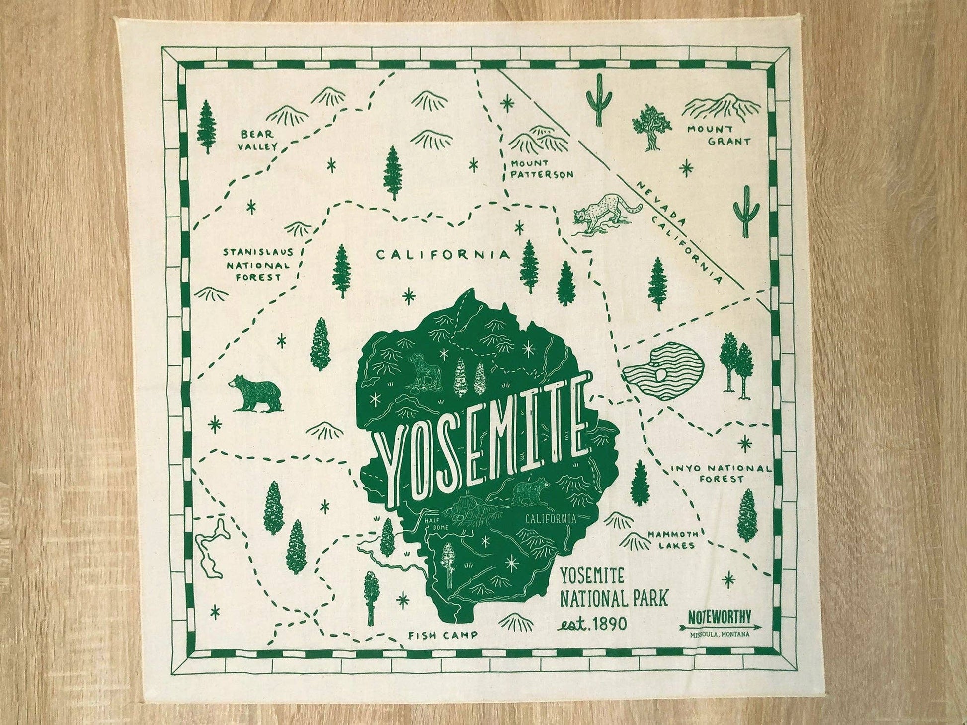 Yosemite National Park Bandana 22" by 22" (Green) - Wander Together Outfitters