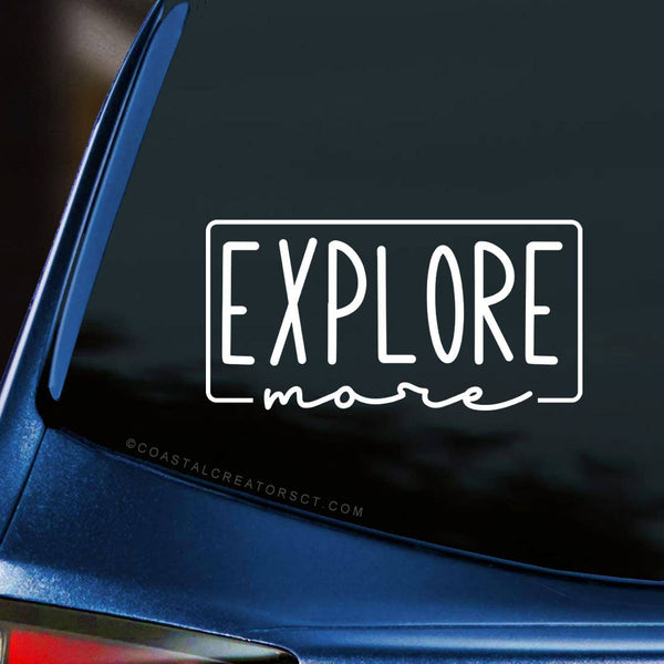"Explore More" White Vinyl Car Window Sticker Decal (Packaged)
