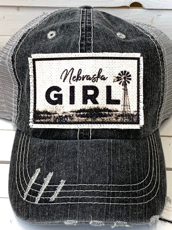 "Nebraska Girl" Distressed Trucker Cap