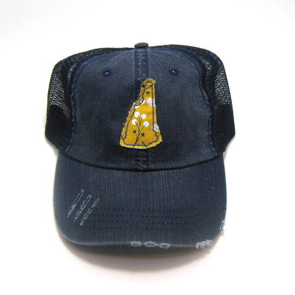 New Hampshire Hat - Distressed Navy Hat - Many Fabrics
