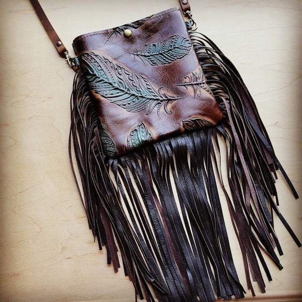 Small bag Turquoise Feather Leather Full Fringe