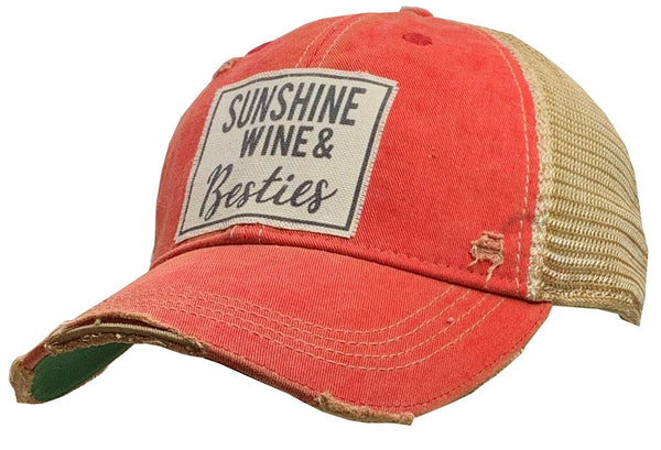 “Sunshine Wine and Besties” Distressed Trucker Hat Baseball