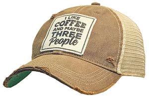 “I Like Coffee And Maybe Three People” Unisex Distressed Trucker Cap