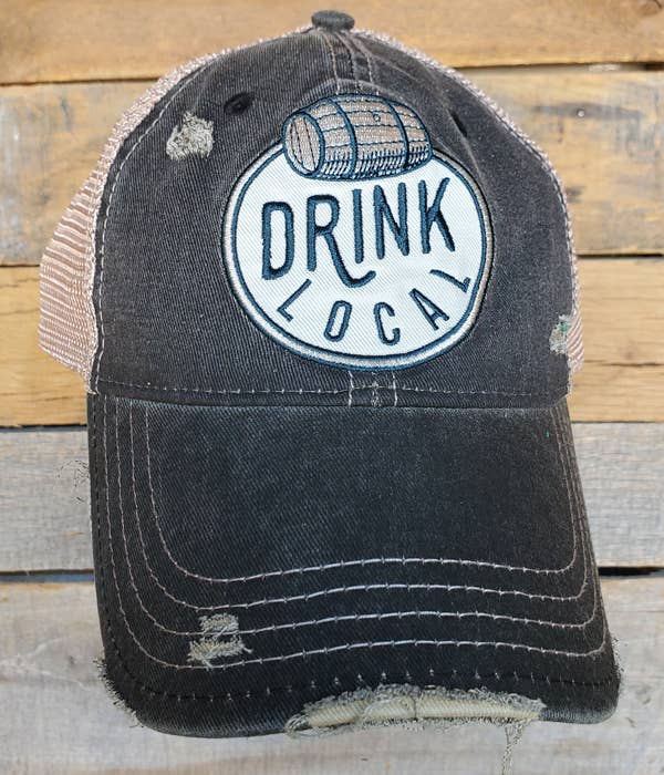 "Drink Local" Distressed Mesh-back Unisex Trucker Cap