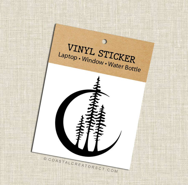 Crescent Moon and Trees Vinyl Sticker