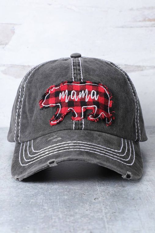 Buffalo Plaid “Mama Bear” Thick Stitch Baseball Cap