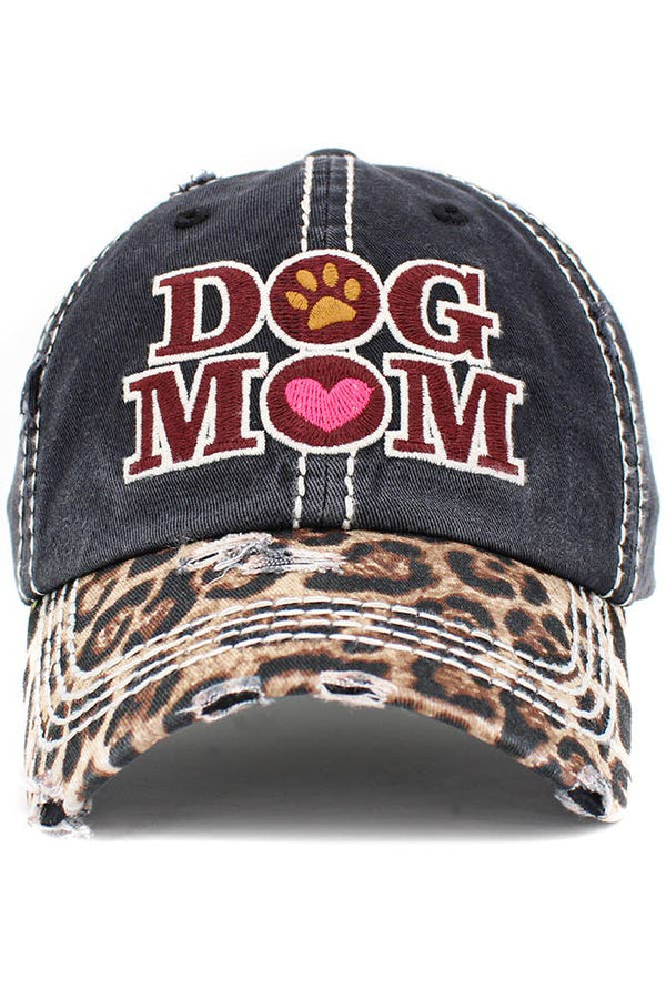 "Dog Mom" Leopard-print Washed Vintage Cap