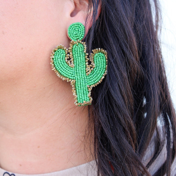 Seed Bead Saguaro Earrings-Green or Coral (SALE)