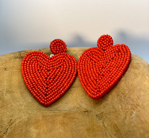 Red Heart Seed Earrings
