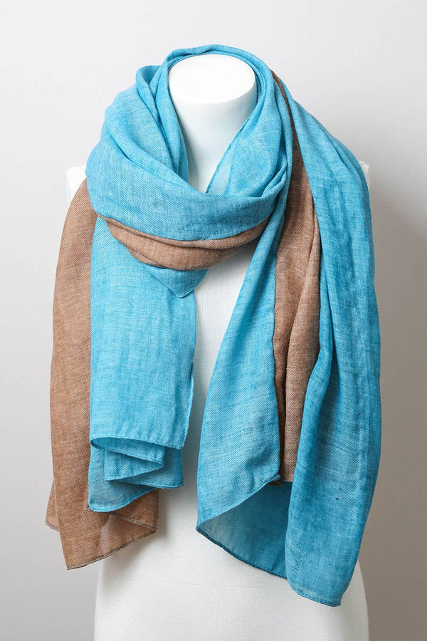 Two Tone Woven Lightweight Scarf in Teal & Brown