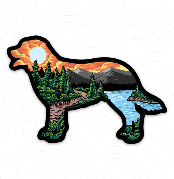 Hiking Dog Sticker (Mountain Lake)