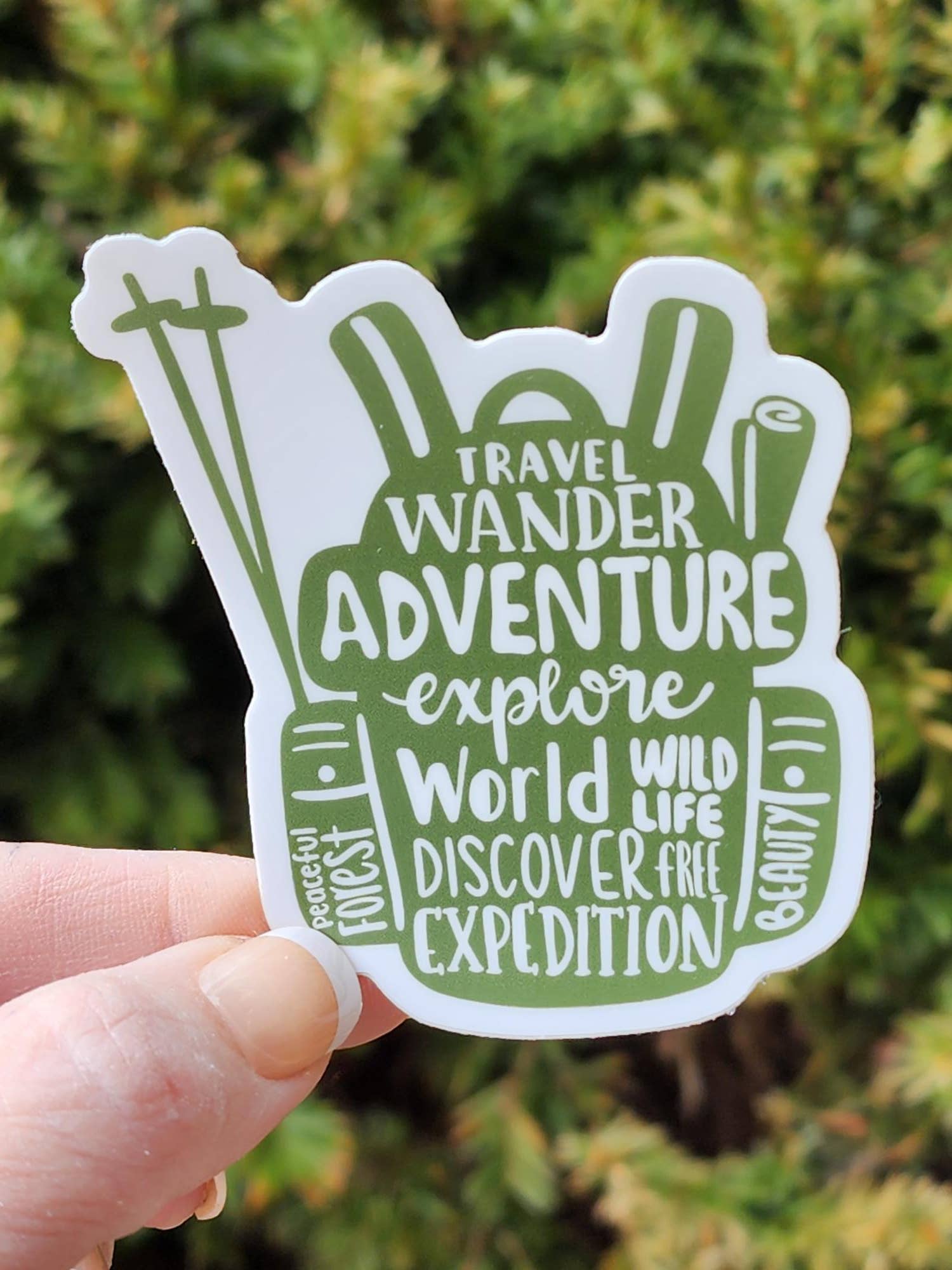 Adventure Awaits with Backpack - Shaped Travel Sticker - Wander Together Outfitters