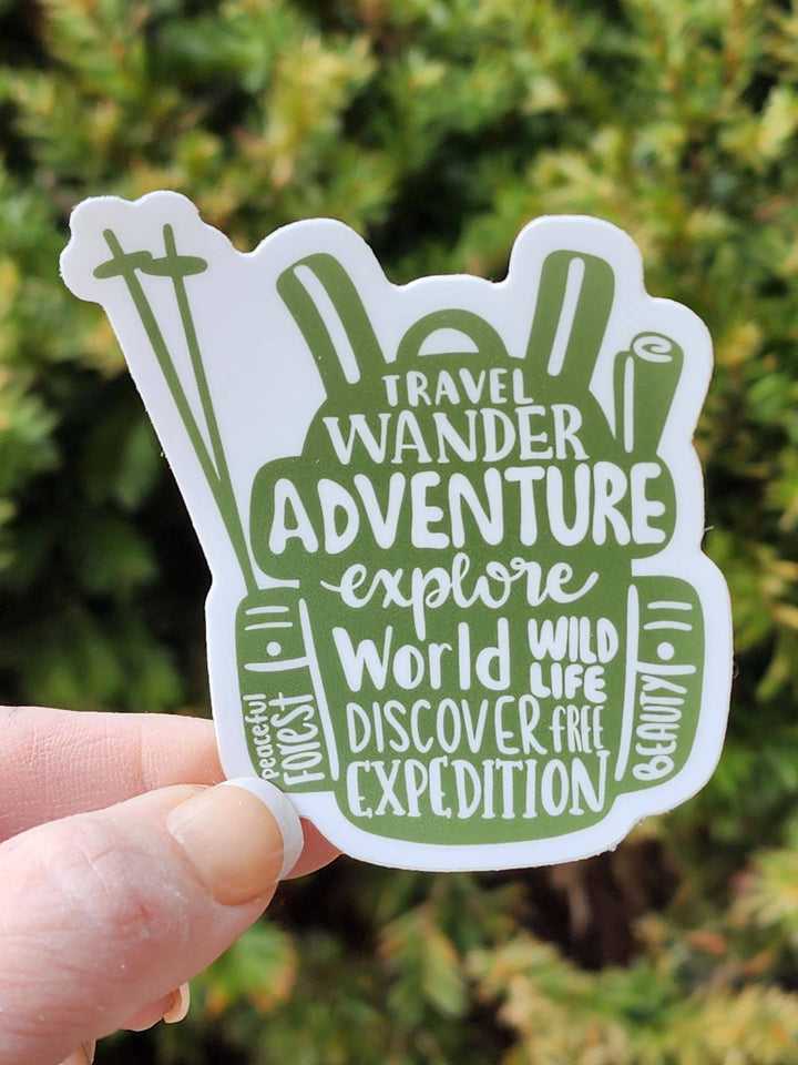 Adventure Awaits with Backpack - Shaped Travel Sticker - Wander Together Outfitters