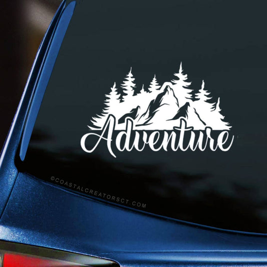 Adventure with Mountains Vinyl Window Decal - Wander Together Outfitters