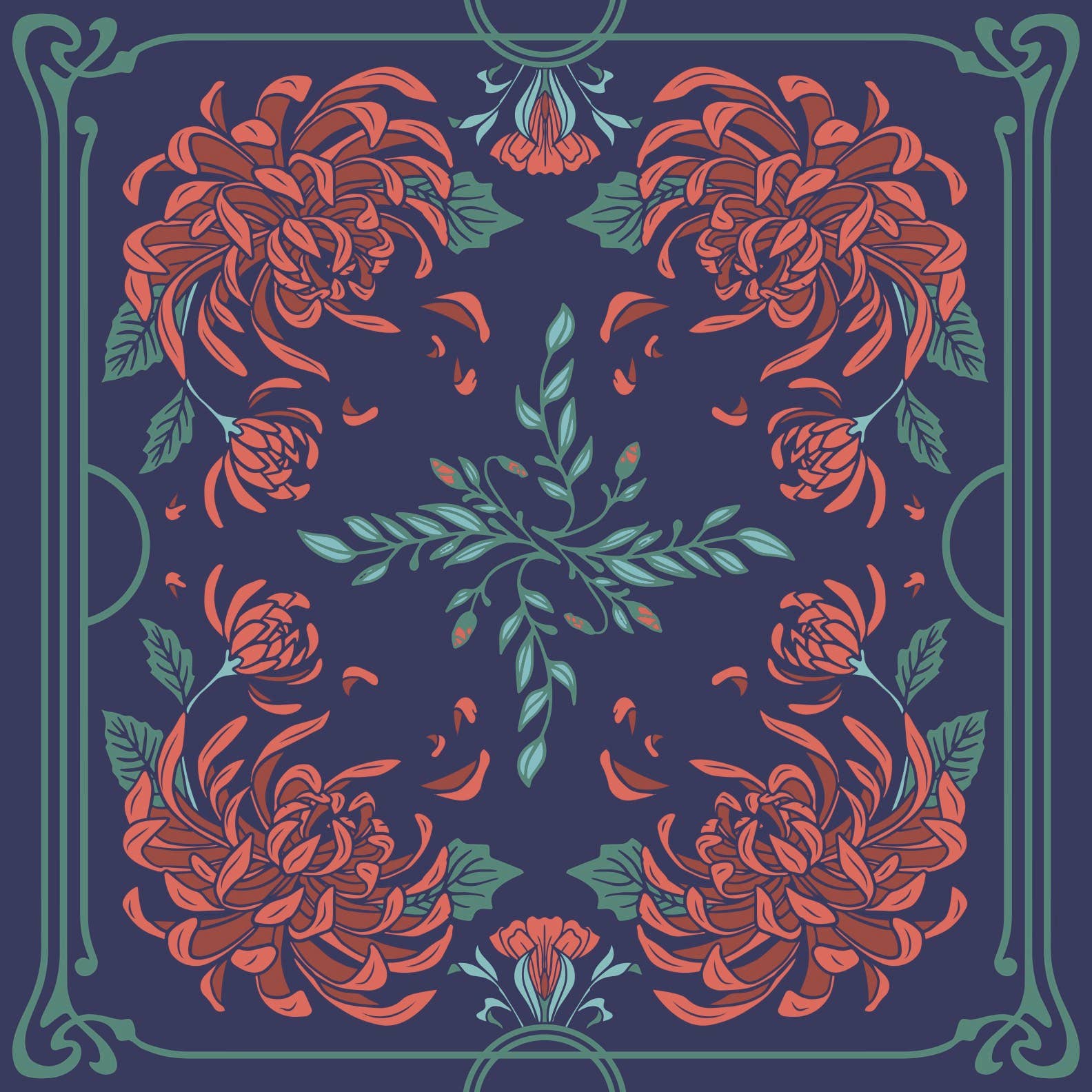 Art Nouveau Floral Organic Cotton Bandana - Wander Together Outfitters